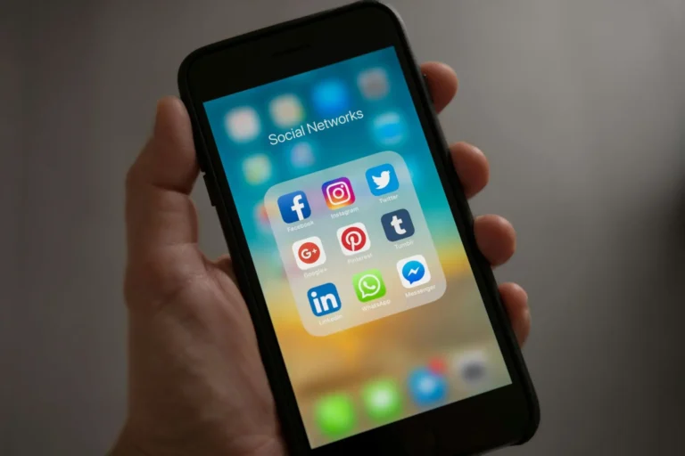 A phone screen showing social media icons